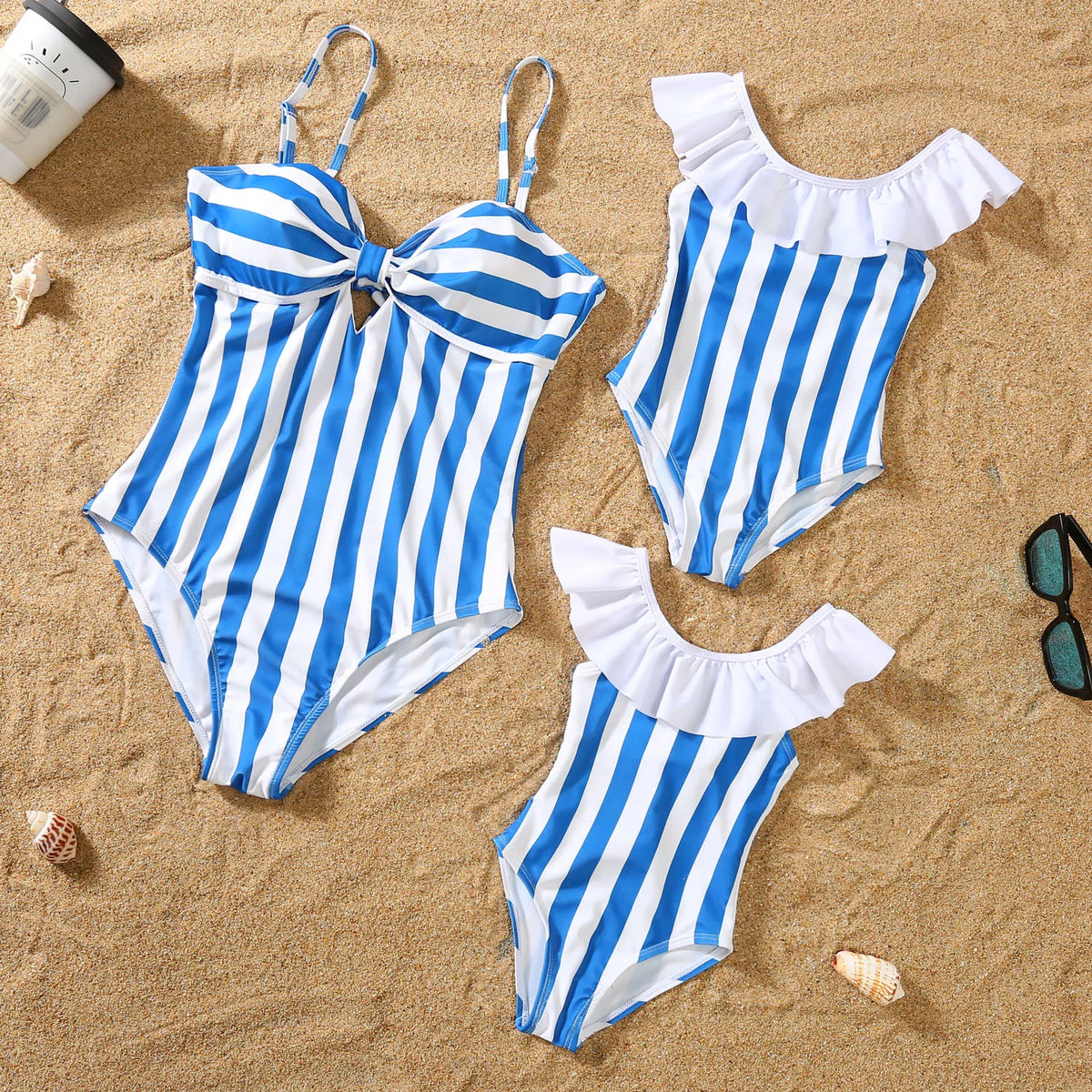 Family Matching Swimsuits  |  Striped Summer Swimwear Set for Mother, Daughter, Father & Son | Mommy and Me Bikini & Swim Shorts