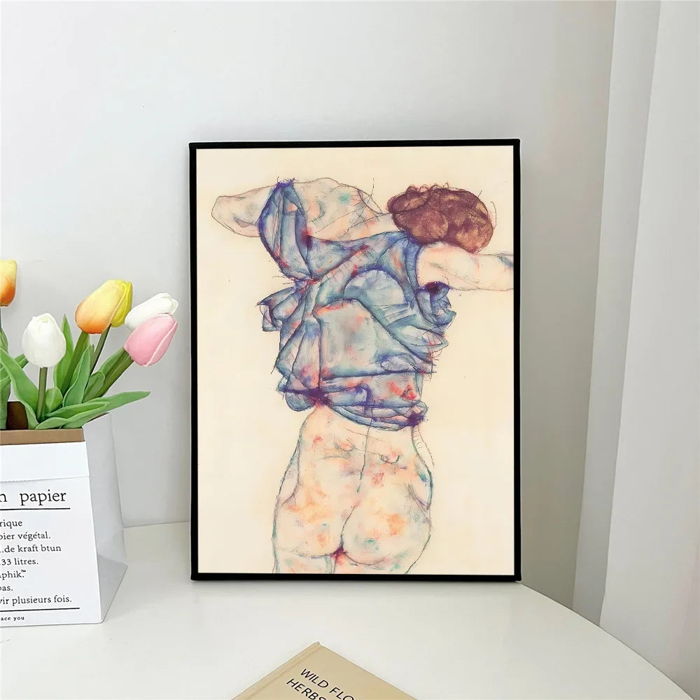 Egon Schiele Self-Adhesive Art Poster – Waterproof Wall Sticker for Coffee House, Bar, or Living Room Decor (1pc)
