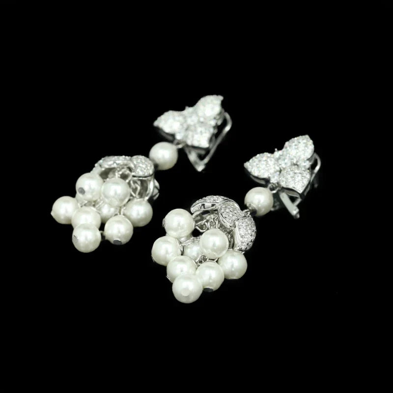 Boutique Design Jewelry 925 Silver Gold-Plated Synthetic Zircon White Round Pearl Tassel Earrings