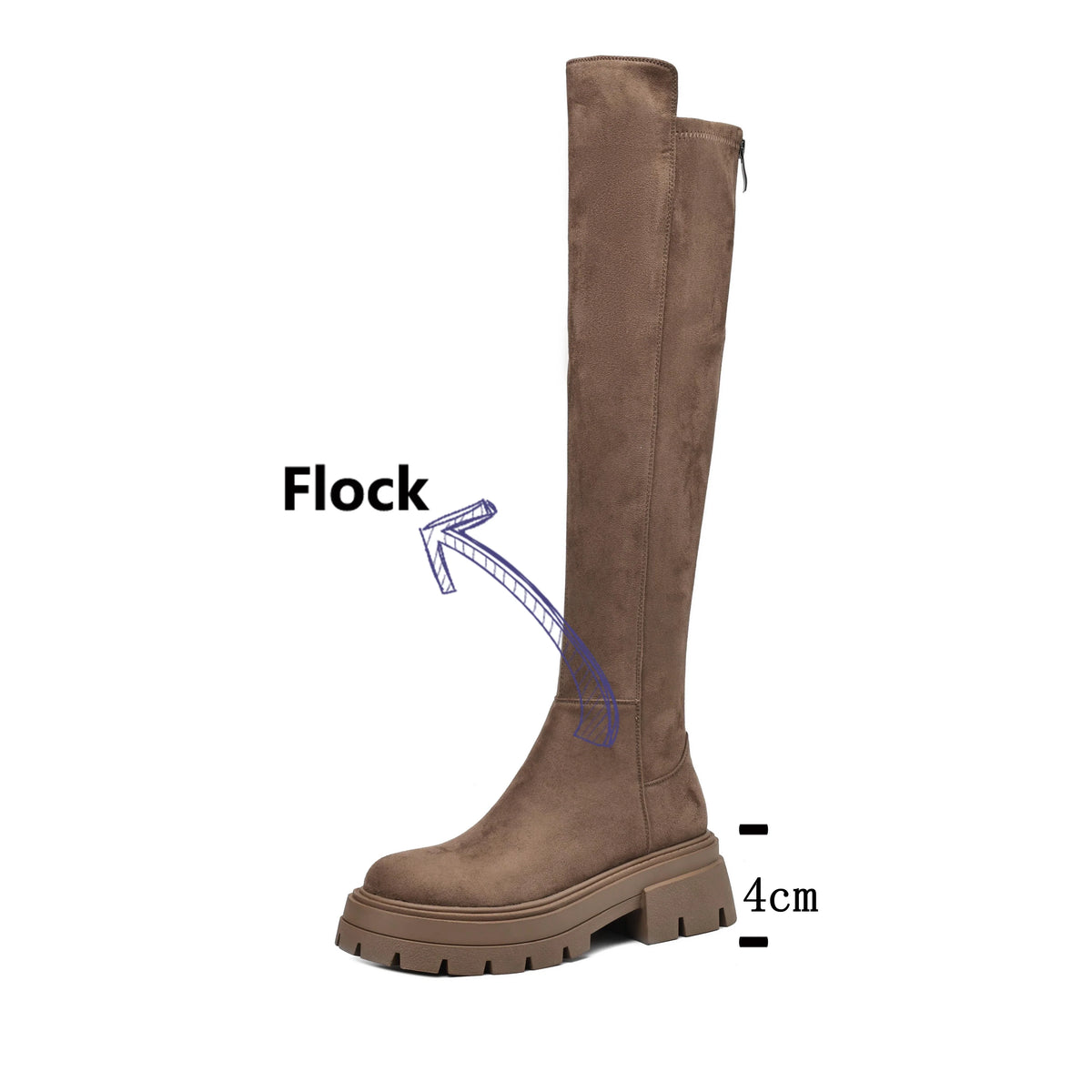 Flock Round Toe Stretch Over-the-Knee Boots with Medium Heels – Elegant, Modern, and Warm Slip-On Style for Leisure and Everyday Chic