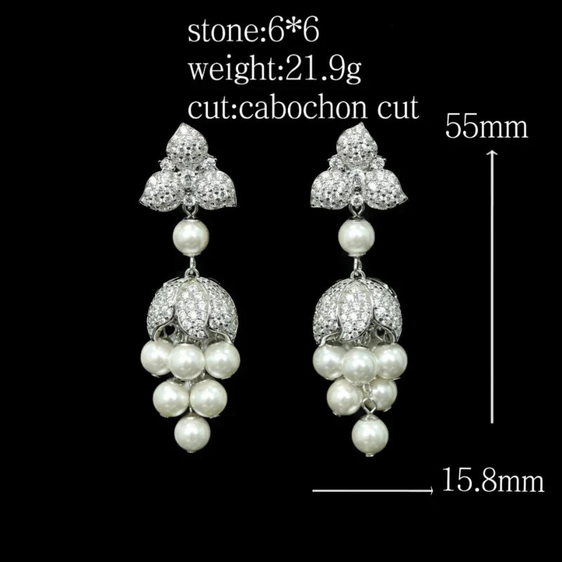 Boutique Design Jewelry 925 Silver Gold-Plated Synthetic Zircon White Round Pearl Tassel Earrings