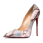 Elegant Woman Heel Shoes Serpentine pattern Pointed Toe Shallow High Heels Red Shiny Bottoms Pumps Luxury Designer Women's Shoes