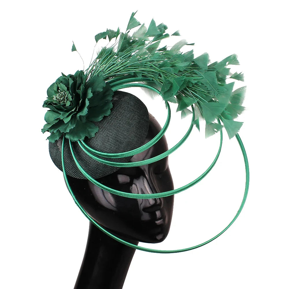 Fashion Sinamay Fascinator Hat  -  Elegant Floral Feather Headpiece for Weddings, Church, and Special Occasions