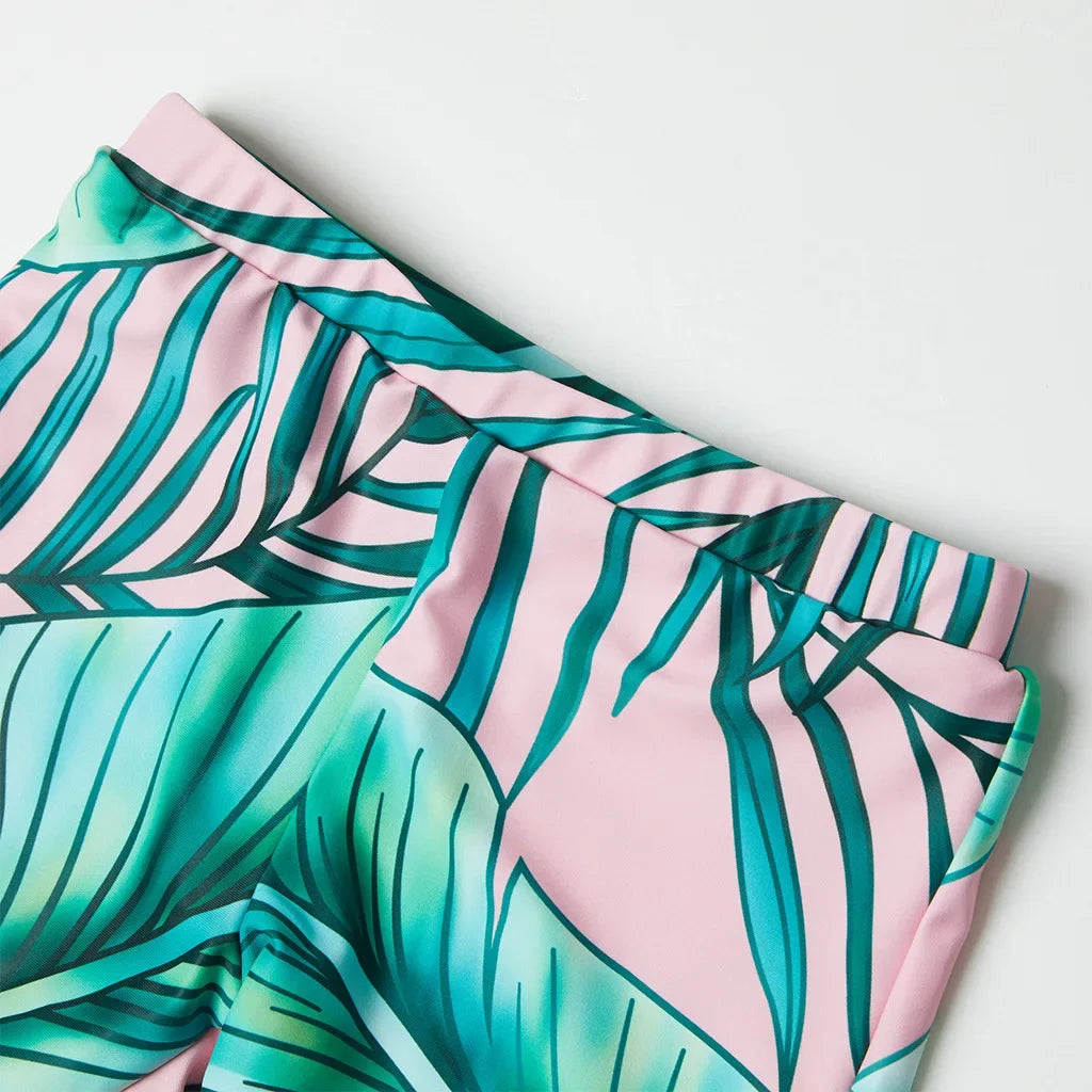 Fashion Family Swimsuit Set for Girls Boys Dad Mom Matching Clothing Outfits Mommy and Me Daughter Son Leaf Print Beach Swimming