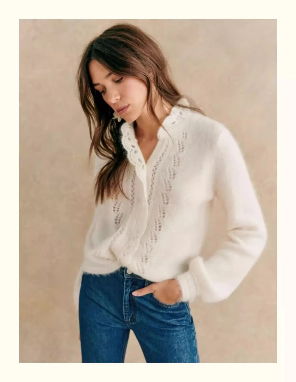 French Design Chic Knitted Cardigan Women'S Spring And Autumn Retro V-Neck Soft Glutinous Long Sleeved Sweater