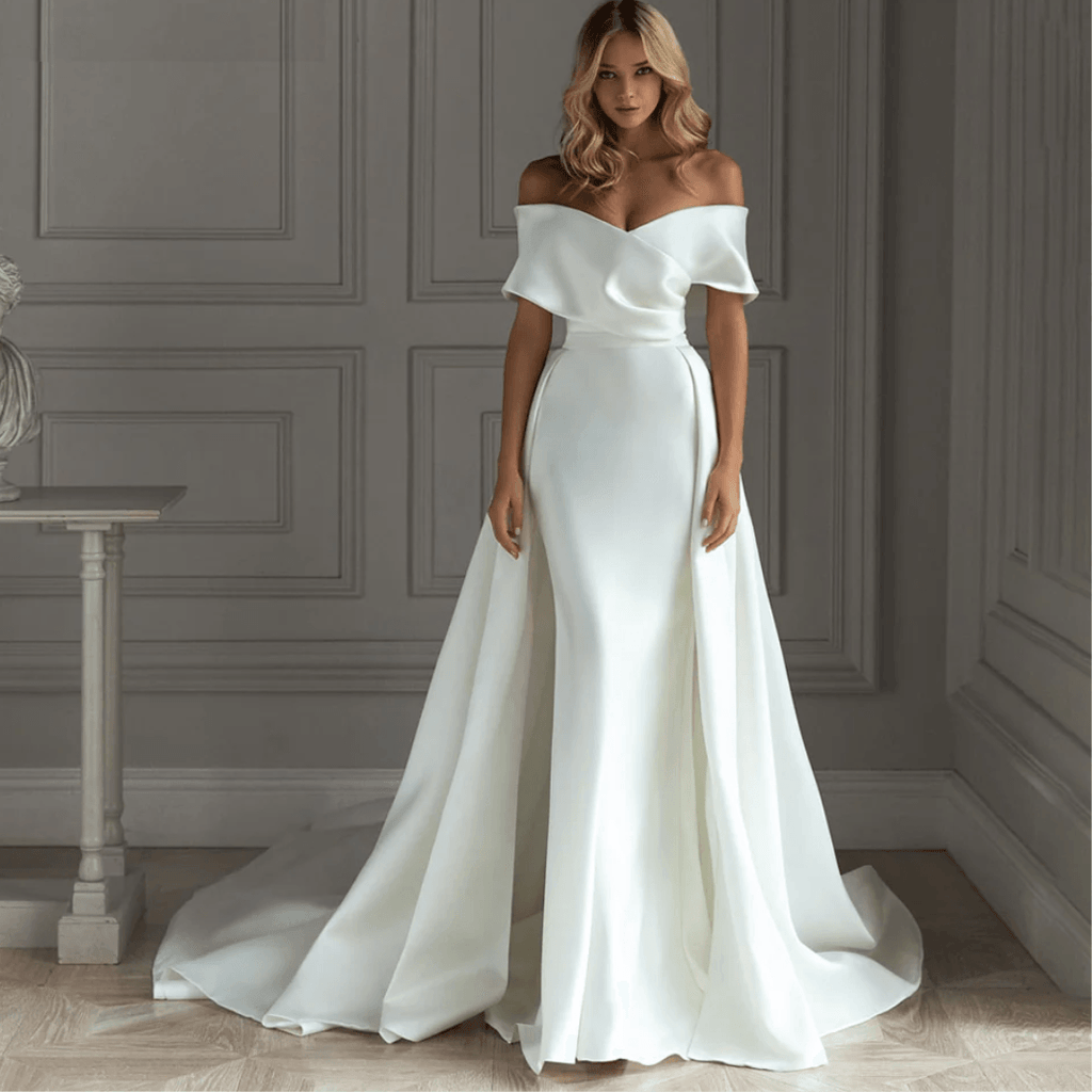 Sexy Satin Mermaid Wedding Dress – Off-the-Shoulder with Soft Fit, Custom Made