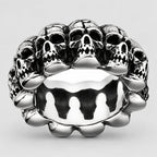 SteelTime Men's Stainless Steel Gothic Vintage Biker Skeleton Head Ring
