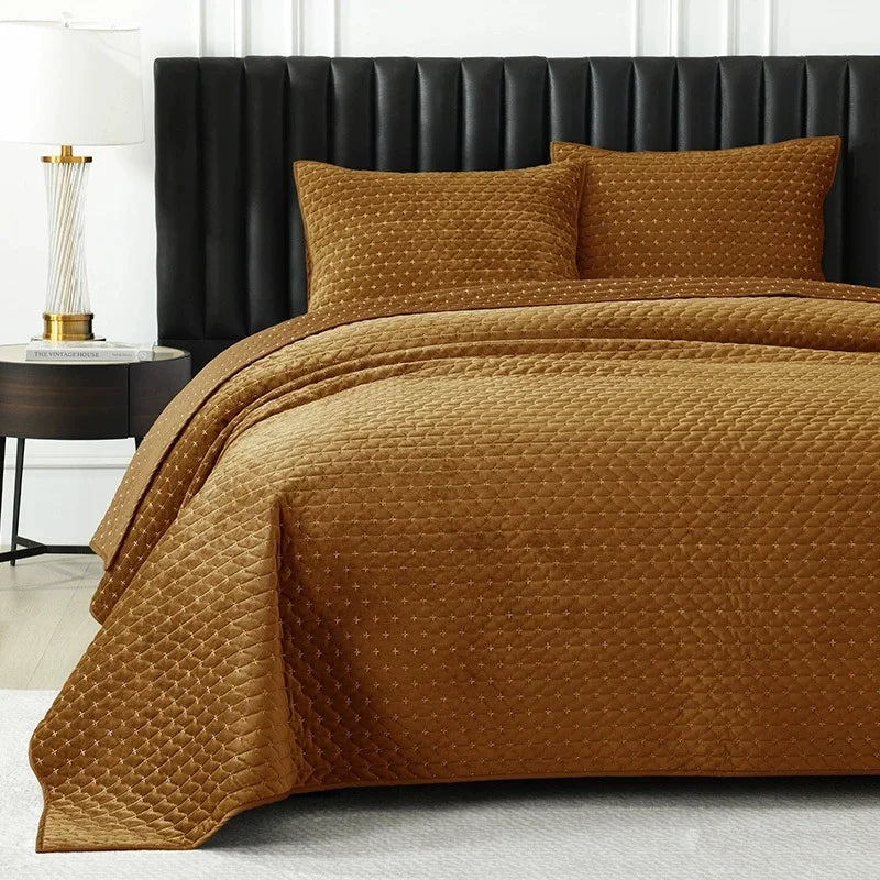 Plume 3 Pc Velvet Light Weight Quilted Comforter Set - Multiple Options