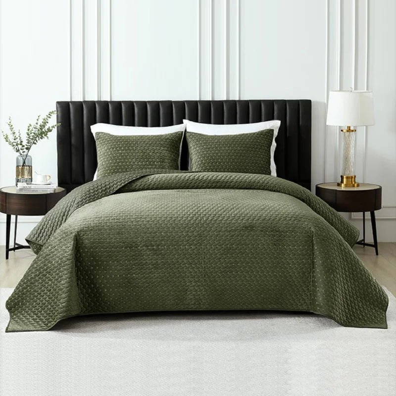 Plume 3 Pc Velvet Light Weight Quilted Comforter Set - Multiple Options