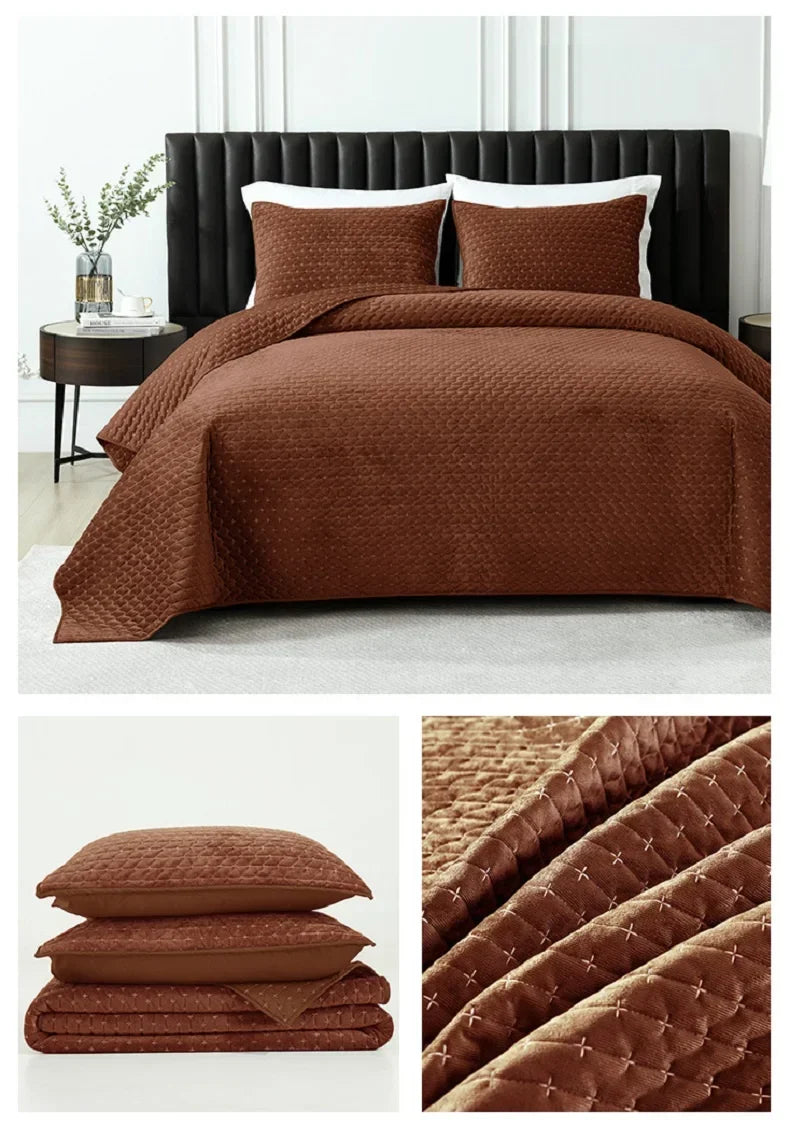 Plume 3 Pc Velvet Light Weight Quilted Comforter Set - Multiple Options