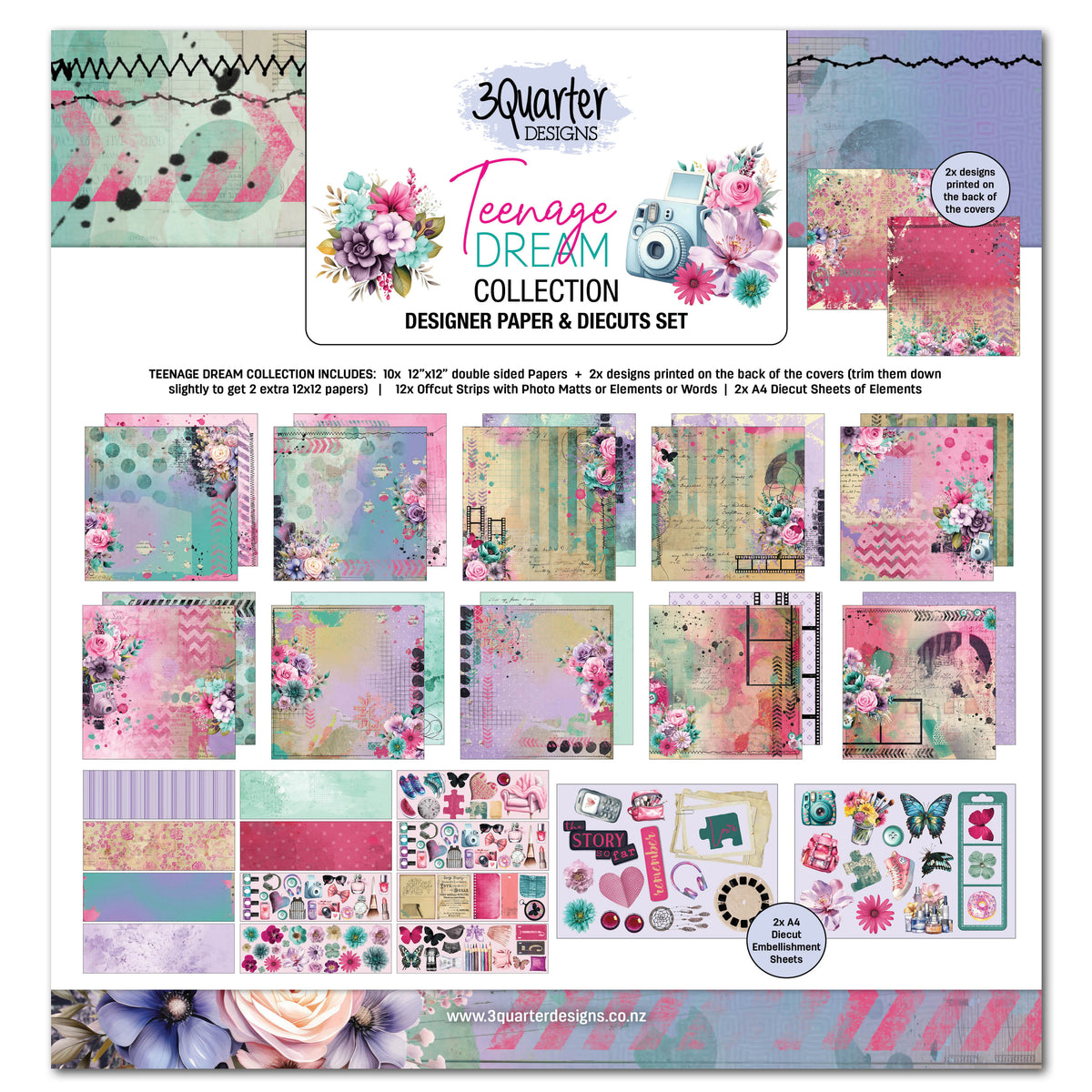 3Quarter Designs Teenage Dream 12x12 Design Paper & Diecuts Set