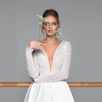 Luxury Long Sleeve Satin Wedding Dress – Simple & Chic Design, Custom Made