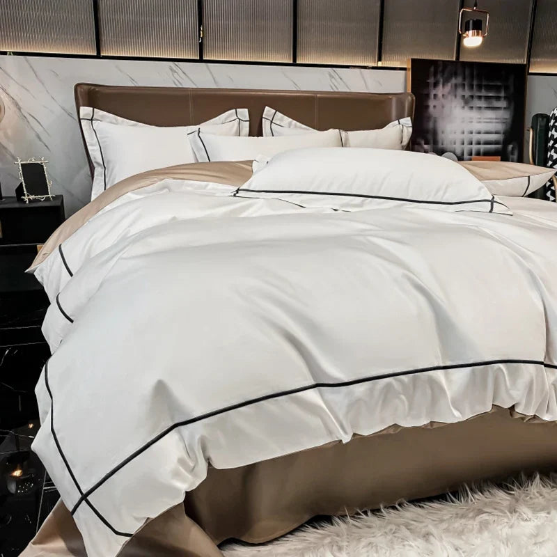 Royal Retreat Fine Gold Embroidered 600 TC Duvet Set - Purple/Dark Grey/White/Steel Blue/Light Grey/Jade Green/Peach Pink/Champagne/Blue/Beige/Aqua Green/Emerald Green