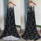 Exquisite Velvet Irregular Sleeveless V-neck Spring and Summer Floral Print Sling Dress