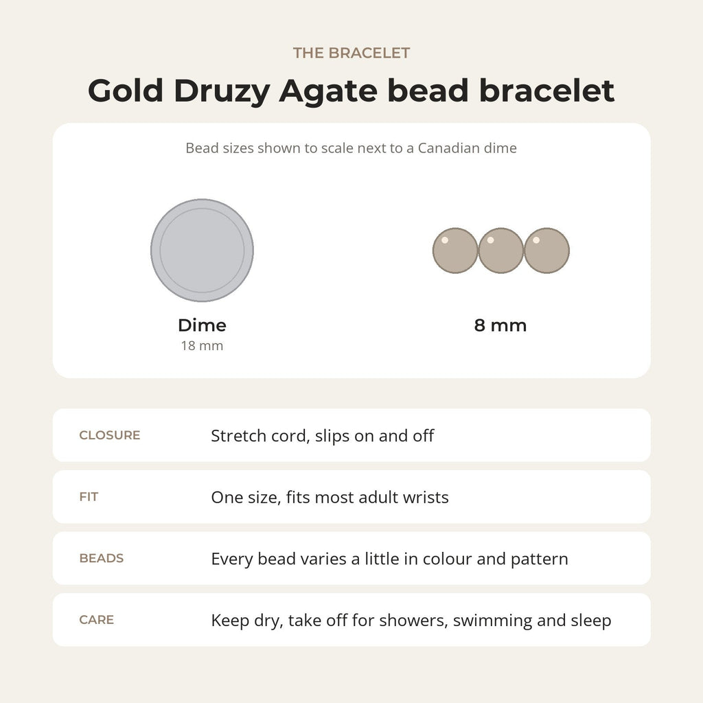 Agate Druzy Electroplated Gold Round Bracelet - 8mm (Enhanced)