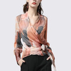 Chiffon Women Top Artistic Orange Print Blouses