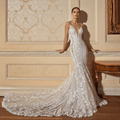 Boho Beach Mermaid Wedding Dress – Spaghetti Straps, Backless Lace Appliqués & Glitter Tulle, Custom Made