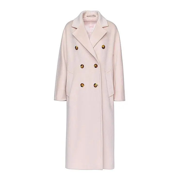 100% Wool Elegant Double Breasted Belted Warm Wool Coat