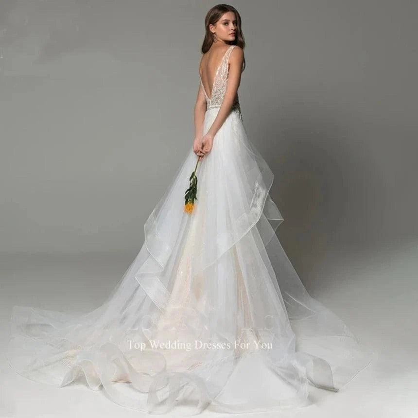 Sexy Mermaid Wedding Dress – Detachable Train, Beaded V-Neck & Backless Design, Custom Made