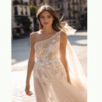 One-Shoulder Bohemian Wedding Dress – Romantic Bridal Style, Custom Made