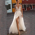 Sexy Boho Spaghetti Strap Lace Beach Wedding Dress – Lightweight & Elegant, Custom Made