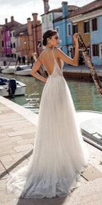 Sexy Boho Spaghetti Strap Lace Beach Wedding Dress – Lightweight & Elegant, Custom Made