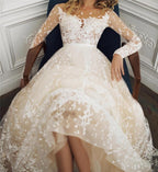 Long Sleeve Champagne Wedding Dress – Sexy Open Back Bridal Design, Custom Made
