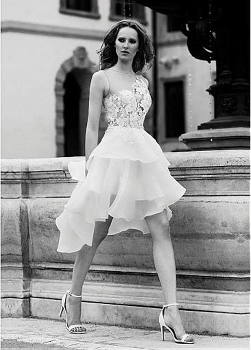 Short Hi-Lo Mini Beach Wedding Dress – Flirty & Modern Style, Custom Made