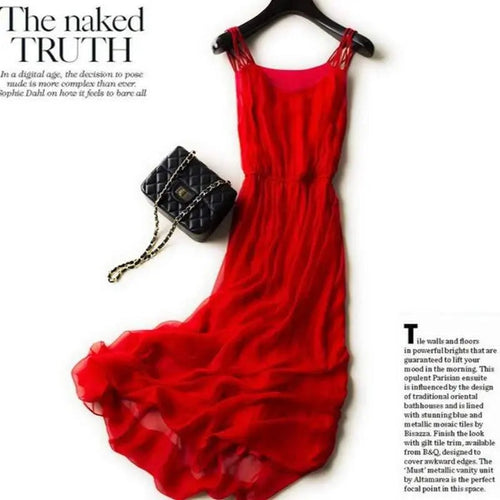 100% Silk Spaghetti-Strap Beach Dress