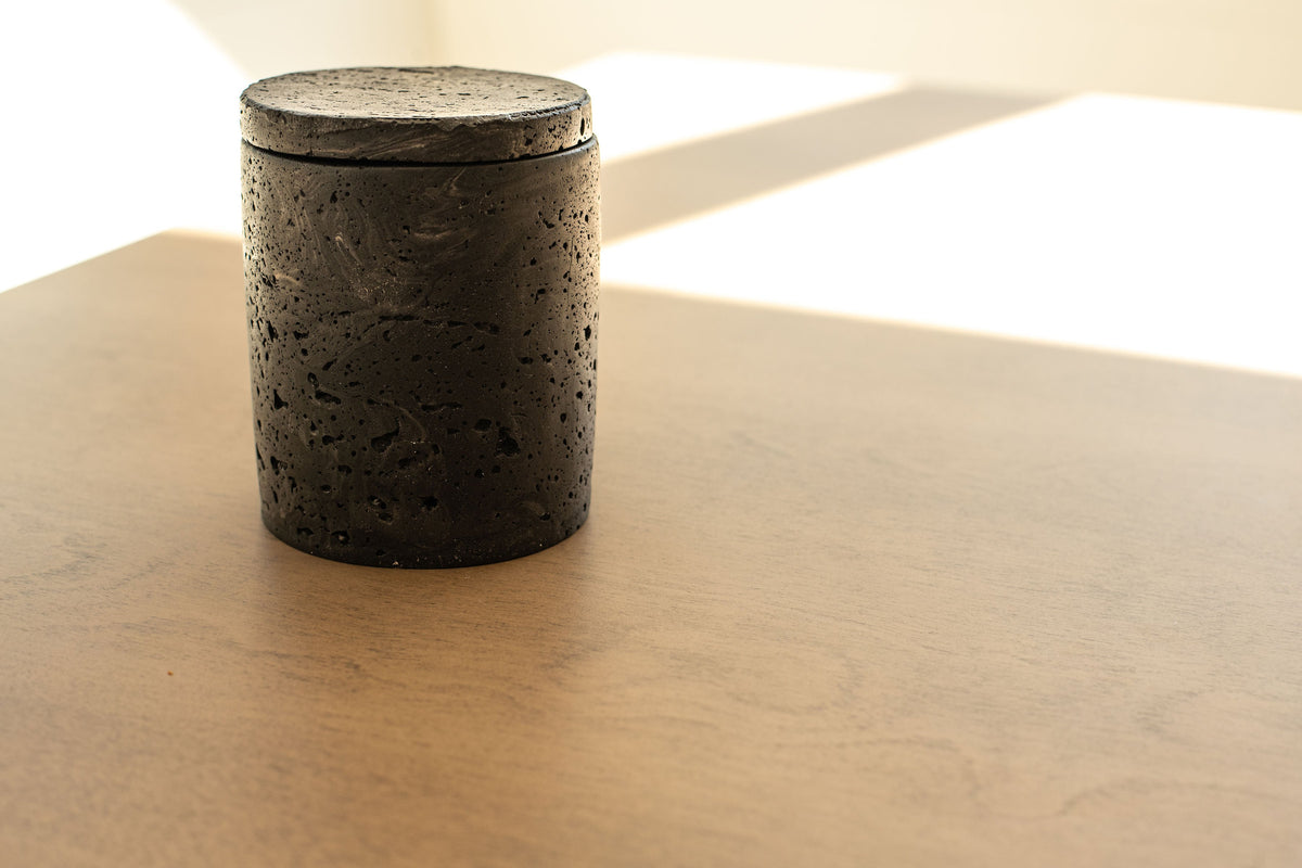 Travertine and Lava Rock Jar with Lid