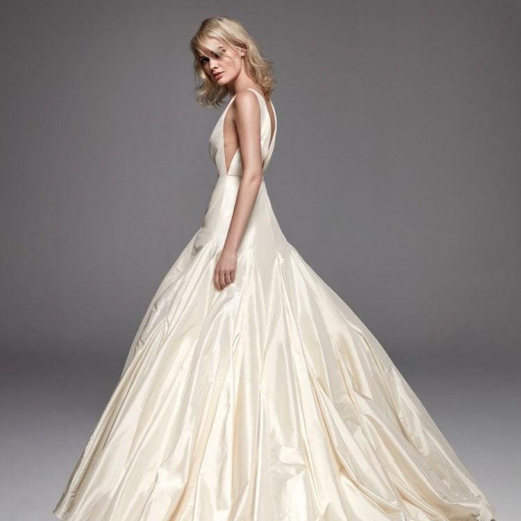 Satin A-Line Wedding Gown – Sleeveless V-Neck with Ruched Detailing, Custom Made