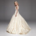 Satin A-Line Wedding Gown – Sleeveless V-Neck with Ruched Detailing, Custom Made