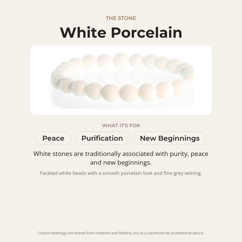 Porcelain White Faceted Round Bracelet - 8mm