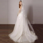 Princess Illusion Wedding Dress – Deep V-Neck Corset & Sweep Train, Custom Made