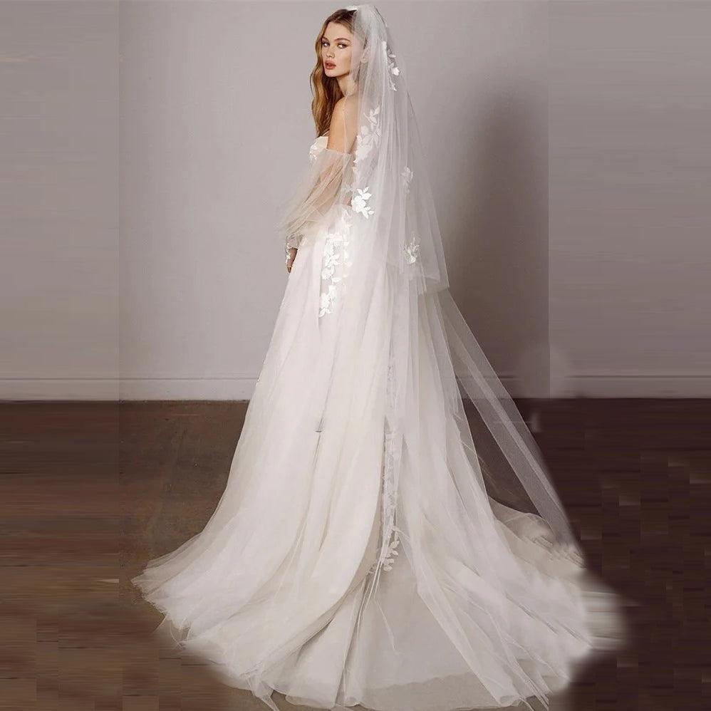 Princess Illusion Wedding Dress – Deep V-Neck Corset & Sweep Train, Custom Made
