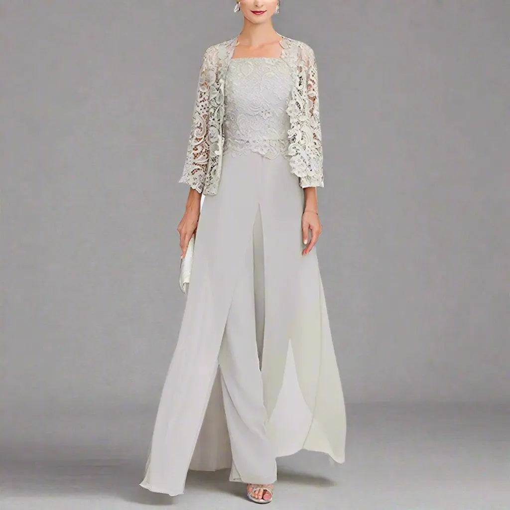 Custom Gray Lace Pant Suit for Mother of Bride