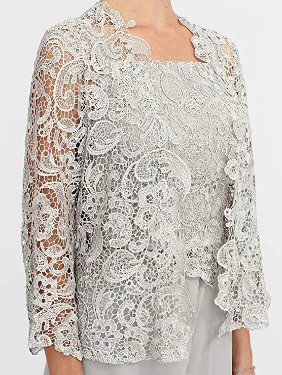 Custom Gray Lace Pant Suit for Mother of Bride