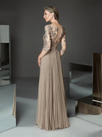 Half Sleeve Pleated A-Line Mother of Bride Dress