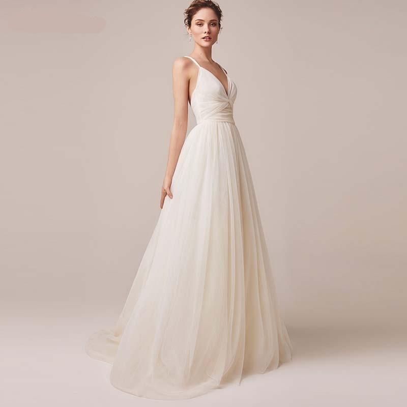Sexy Tulle V-Neck Bridal Dress – Spaghetti Straps & Backless Design, Custom Made