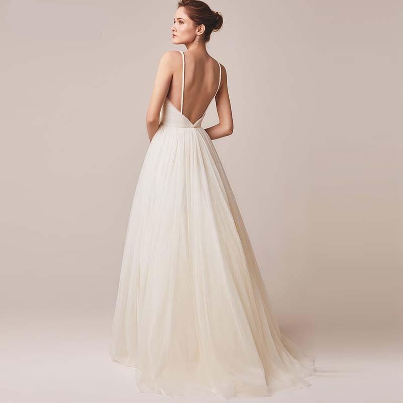 Sexy Tulle V-Neck Bridal Dress – Spaghetti Straps & Backless Design, Custom Made
