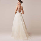 Sexy Tulle V-Neck Bridal Dress – Spaghetti Straps & Backless Design, Custom Made