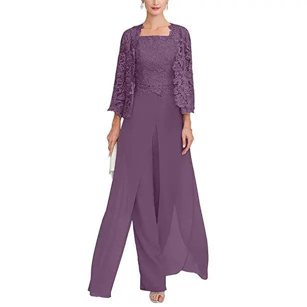 Custom Gray Lace Pant Suit for Mother of Bride