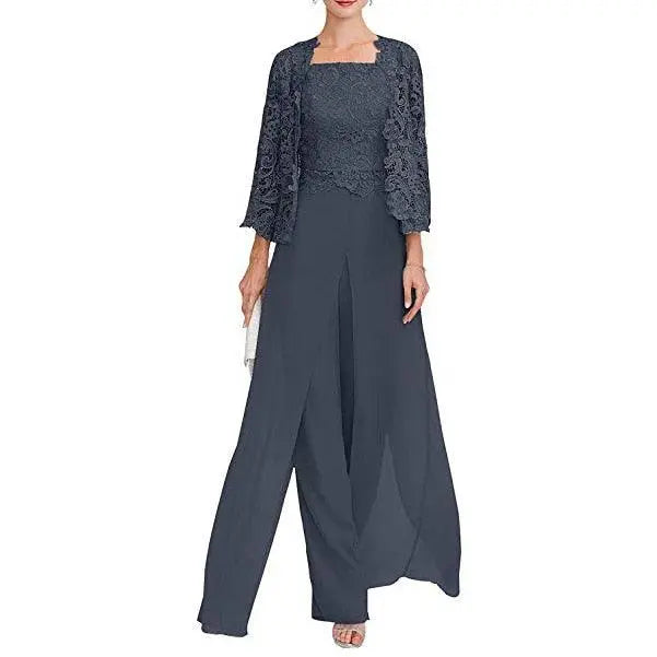 Custom Gray Lace Pant Suit for Mother of Bride