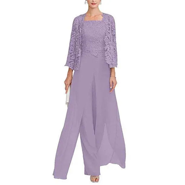 Custom Gray Lace Pant Suit for Mother of Bride