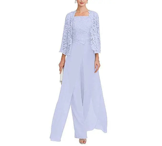 Custom Gray Lace Pant Suit for Mother of Bride