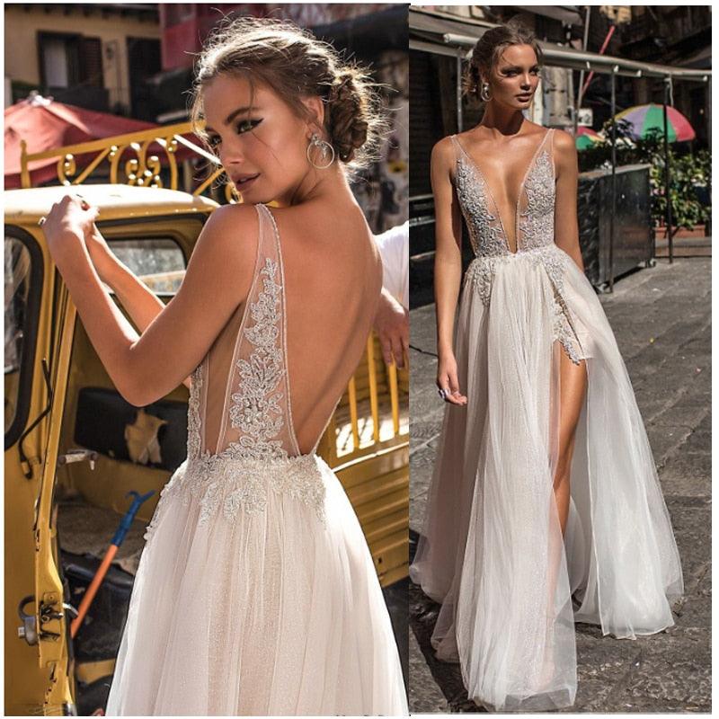 Sexy Backless Lace Beach Wedding Dress – Elegant & Lightweight, Custom Made