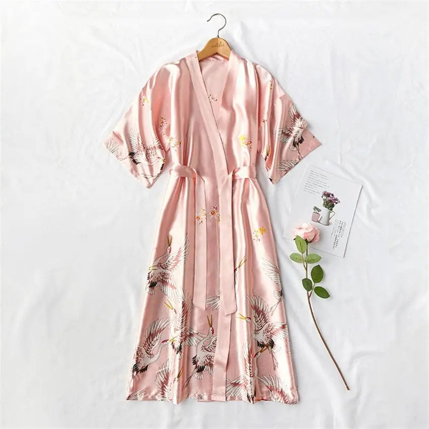 Bridesmaid, Sister, Mother of The Bride Japanese Yukata Print Crane Bathrobe
