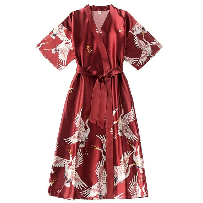 Bridesmaid, Sister, Mother of The Bride Japanese Yukata Print Crane Bathrobe