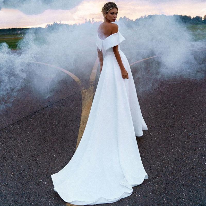 Sexy Satin Mermaid Wedding Dress – Off-the-Shoulder with Soft Fit, Custom Made