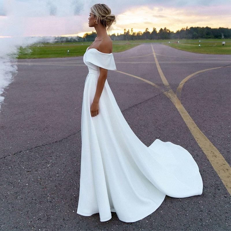 Sexy Satin Mermaid Wedding Dress – Off-the-Shoulder with Soft Fit, Custom Made